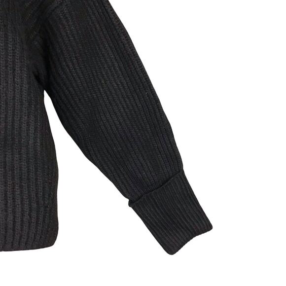 Topshop Black Mock Neck Ribbed Knit Sweater Small 4-6 Cropped Split Hem - Picture 6 of 11